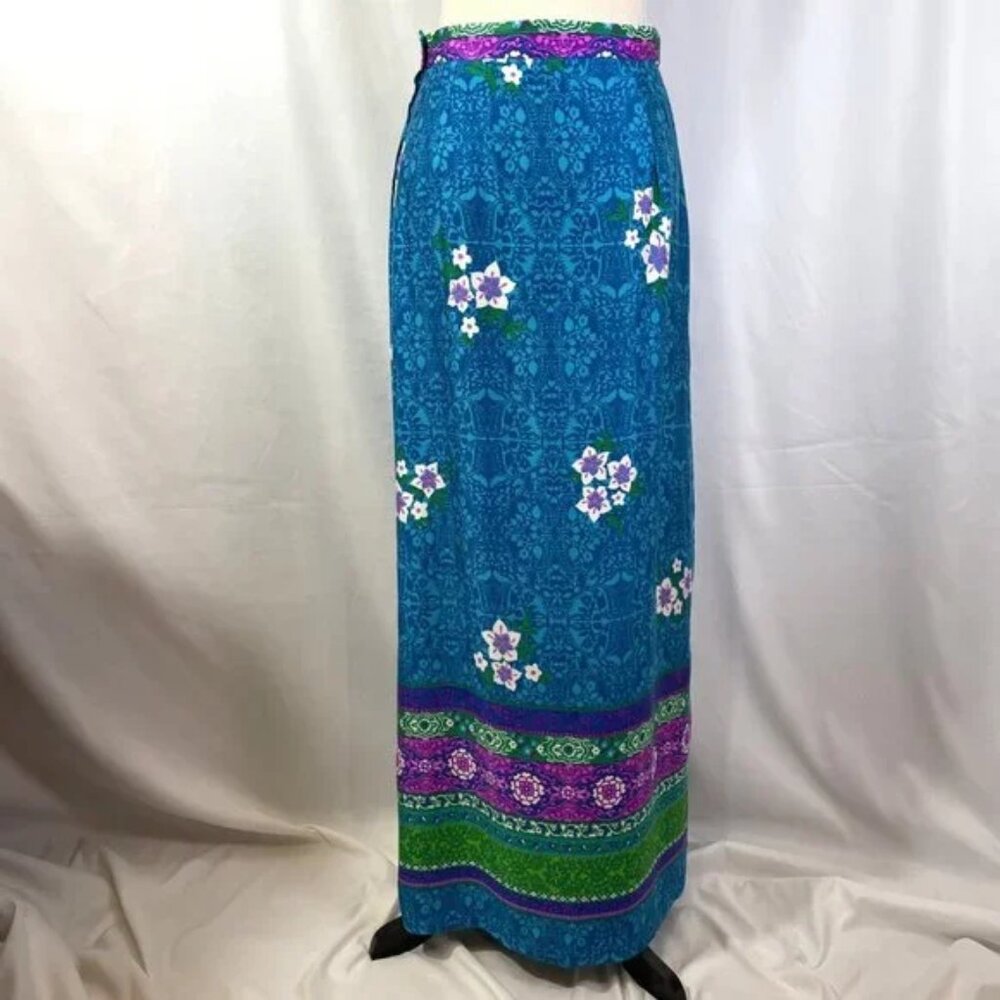 Vintage Alex Colman Maxi Skirt Tropical Boho Floral Side Slit Size S - Picture 5 of 13